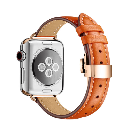 Slimming Butterfly Buckle Watch Band For Apple Watch Ultra 49mm&Watch Ultra 2 49mm / Series 9&8&7 45mm / SE 3&SE 2&6&SE&5&4 44mm / 3&2&1 42mm(Orange Rose Gold) - Watch Bands by buy2fix | Online Shopping UK | buy2fix