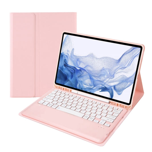 T800B Pen Slot Detachable Bluetooth Keyboard Leather Tablet Case For Samsung Galaxy Tab S8+/S7+/S7 FE(Pink) - Samsung Keyboard by buy2fix | Online Shopping UK | buy2fix