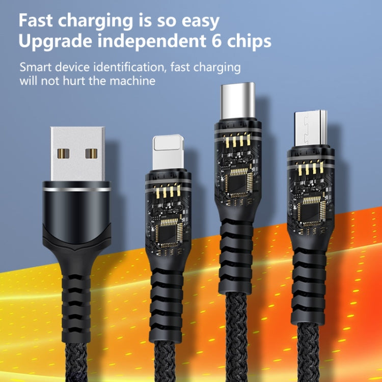 6A 66W 3 in 1 USB to 8 Pin + Micro USB + USB-C / Type-CFast Charging Braided Data Cable(Black) - Multifunction Cable by buy2fix | Online Shopping UK | buy2fix