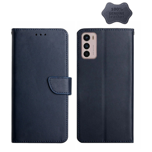 For Motorola Moto G42 Genuine Leather Fingerprint-proof Horizontal Flip Phone Case(Blue) - Motorola Cases by buy2fix | Online Shopping UK | buy2fix