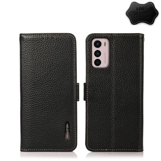 For Motorola Moto G42 KHAZNEH Side-Magnetic Litchi Genuine Leather RFID Phone Case(Black) - Motorola Cases by buy2fix | Online Shopping UK | buy2fix