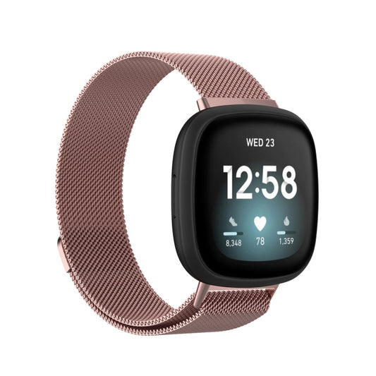 For Fitbit  Versa 4 / 3 Milanese Magnetic Metal Weave Watchband, Large Size (Pink) - Watch Bands by buy2fix | Online Shopping UK | buy2fix