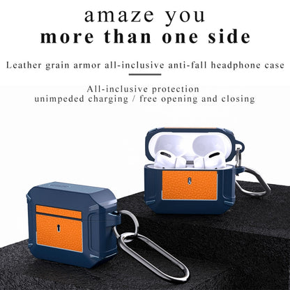 Leather Texture Armor Earphone Protective Case For AirPods Pro(Blue+Orange) - For AirPods Pro by buy2fix | Online Shopping UK | buy2fix