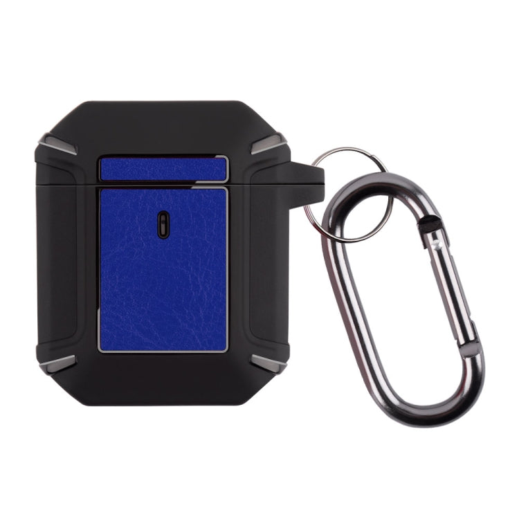 Leather Texture Armor Earphone Protective Case For AirPods 2 / 1(Black+Sapphire Blue) - For AirPods 1/2 by buy2fix | Online Shopping UK | buy2fix