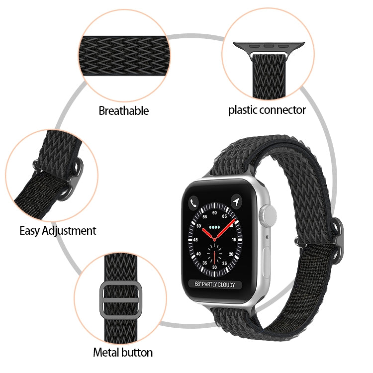 Wave Small Waist Nylon Watch Band For Apple Watch Ultra 49mm&Watch Ultra 2 49mm / Series 9&8&7 45mm / SE 3&SE 2&6&SE&5&4 44mm / 3&2&1 42mm(Black Red) - Watch Bands by buy2fix | Online Shopping UK | buy2fix