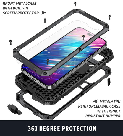 For iPhone 14 Pro R-JUST Shockproof Waterproof Dust-proof Case with Holder(Black) - iPhone 14 Pro Cases by R-JUST | Online Shopping UK | buy2fix