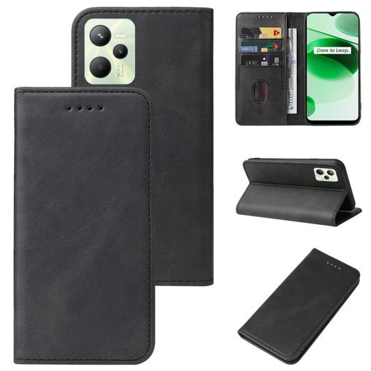 For Realme C35 Magnetic Closure Leather Phone Case(Black) - Realme Cases by buy2fix | Online Shopping UK | buy2fix