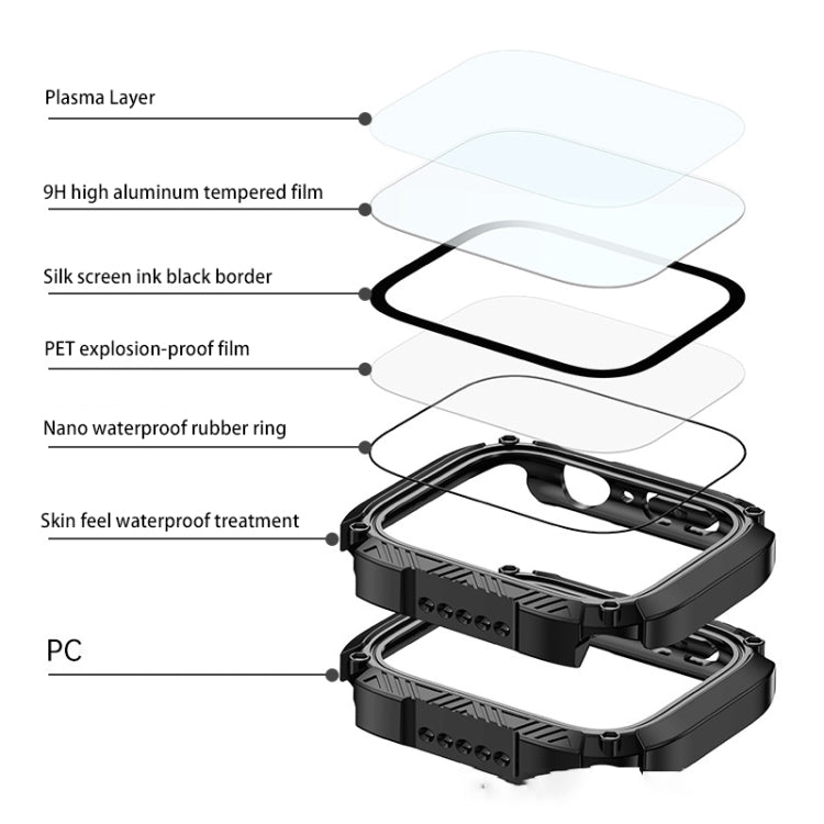 Screen Tempered Glass Film Armor Waterproof Watch Case For Apple Watch Series 8&7 45mm(Grey) - Watch Cases by buy2fix | Online Shopping UK | buy2fix