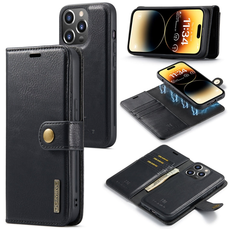 For iPhone 14 Pro Max DG.MING Crazy Horse Texture Detachable Magnetic Leather Case(Black) - iPhone 14 Pro Max Cases by DG.MING | Online Shopping UK | buy2fix