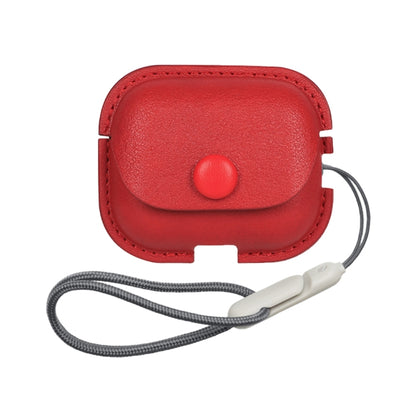 For AirPods Pro 2 Litchi Texture PU Leather Earphone Protective Case with Lanyard(Red) - For AirPods Pro 2 by buy2fix | Online Shopping UK | buy2fix