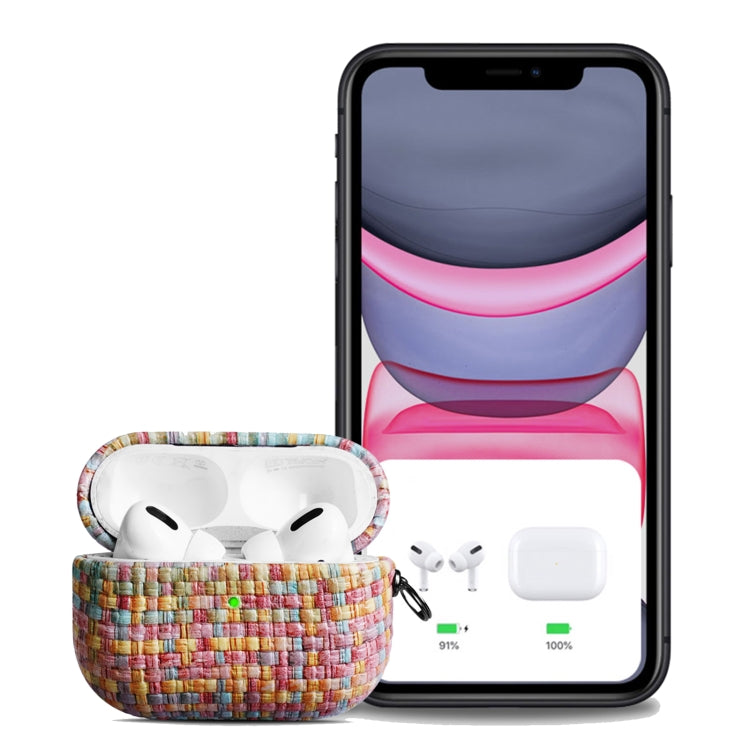 For AirPods 3 Weave Texture PU Shockproof Earphone Protective Case with Hook(Pink) - For AirPods 3 by buy2fix | Online Shopping UK | buy2fix