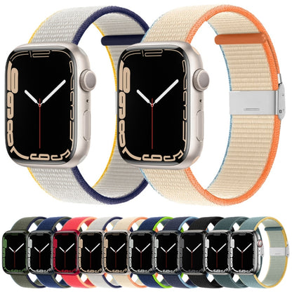 Metal Buckle Nylon Strap For Apple Watch Ultra 49mm / Series 8&7 45mm / SE 2&6&SE&5&4 44mm / 3&2&1 42mm(Strawberry Red) - Watch Bands by buy2fix | Online Shopping UK | buy2fix