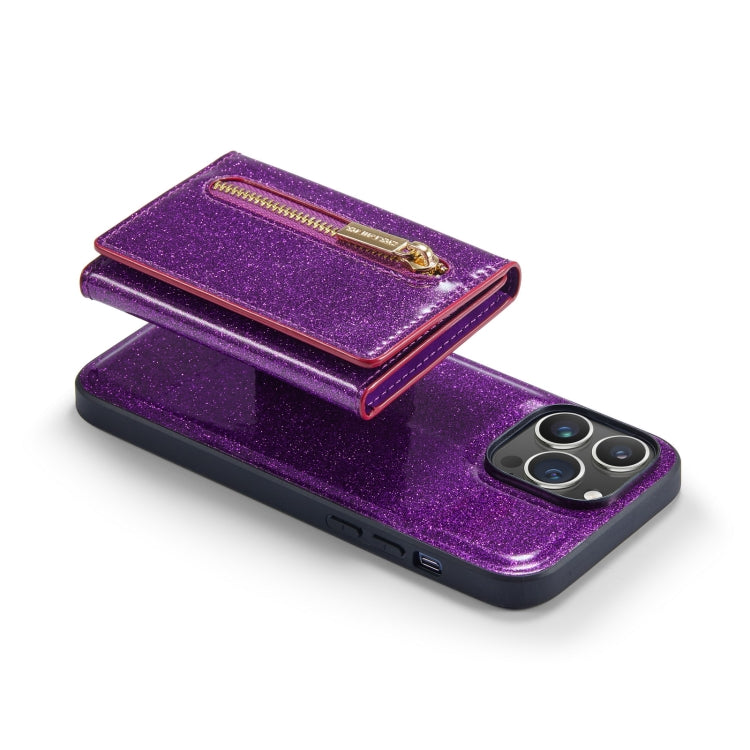 For iPhone 14 Pro Max DG.MING M3 Series Glitter Powder Card Bag Leather Case(Dark Purple) - iPhone 14 Pro Max Cases by DG.MING | Online Shopping UK | buy2fix