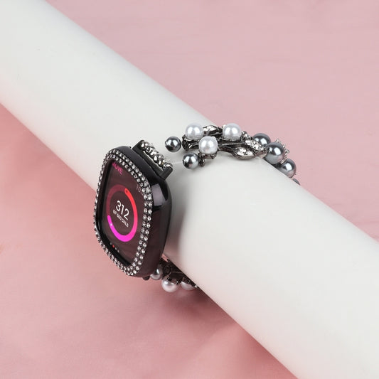 For Fitbit Versa 3 / Sense Pearl Bracelet Watch Band(Black) - Watch Bands by buy2fix | Online Shopping UK | buy2fix