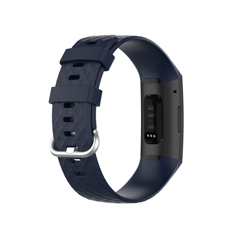 18mm Silver Color Buckle TPU Wrist Strap Watch Band for Fitbit Charge 4 / Charge 3 / Charge 3 SE, Size: L(Navy Blue) - Watch Bands by buy2fix | Online Shopping UK | buy2fix