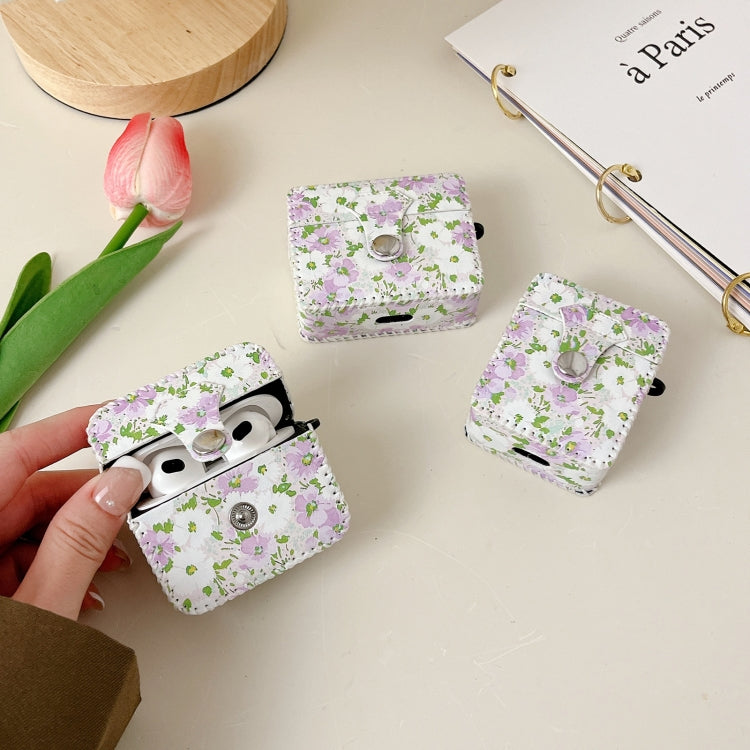 For AirPods Pro 2 PU Leather Wireless Earphone Case(Purple White Flowers) - For AirPods Pro 2 by buy2fix | Online Shopping UK | buy2fix