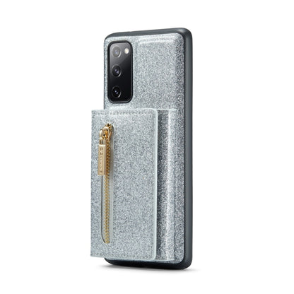 For Samsung Galaxy S20 FE DG.MING M3 Series Glitter Powder Card Bag Leather Case(Silver) - Galaxy Phone Cases by DG.MING | Online Shopping UK | buy2fix