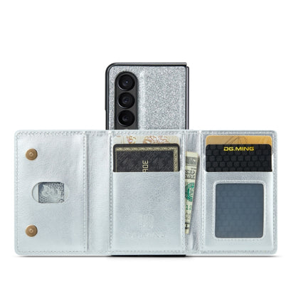 For Samsung Galaxy Z Fold3 5G DG.MING M3 Series Glitter Powder Card Bag Leather Case(Silver) - Galaxy Phone Cases by DG.MING | Online Shopping UK | buy2fix