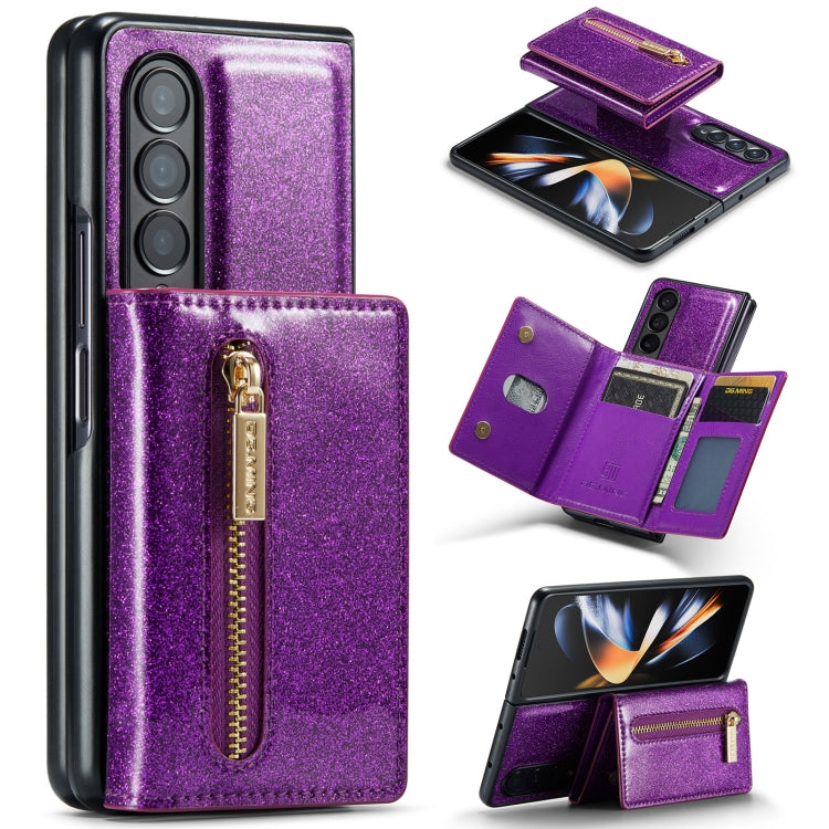 For Samsung Galaxy Z Fold4 5G DG.MING M3 Series Glitter Powder Card Bag Leather Case(Dark Purple) - Galaxy Phone Cases by DG.MING | Online Shopping UK | buy2fix