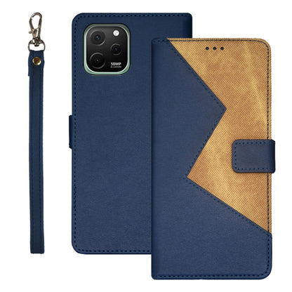 For Huawei nova Y61 4G idewei Two-color Splicing Leather Phone Case(Blue) - Huawei Cases by idewei | Online Shopping UK | buy2fix