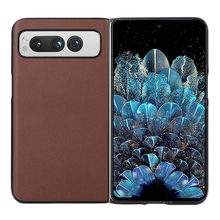 For Google Pixel Fold Lambskin Texture Genuine Leather Phone Case(Brown) - Google Cases by buy2fix | Online Shopping UK | buy2fix