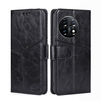 For OnePlus 11 Geometric Stitching Horizontal Flip Leather Phone Case(Black) - OnePlus Cases by buy2fix | Online Shopping UK | buy2fix