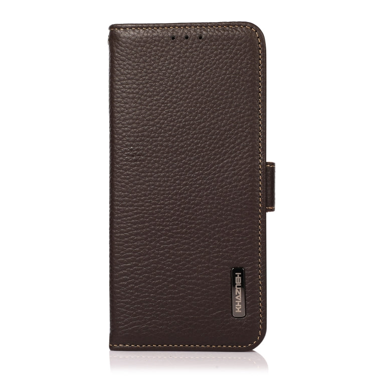 For OnePlus 11 KHAZNEH Side-Magnetic Litchi Genuine Leather RFID Phone Case(Brown) - OnePlus Cases by buy2fix | Online Shopping UK | buy2fix