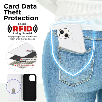 For iPhone 13 Rhombic MagSafe RFID Anti-Theft Wallet Leather Phone Case(White) - iPhone 13 Cases by buy2fix | Online Shopping UK | buy2fix