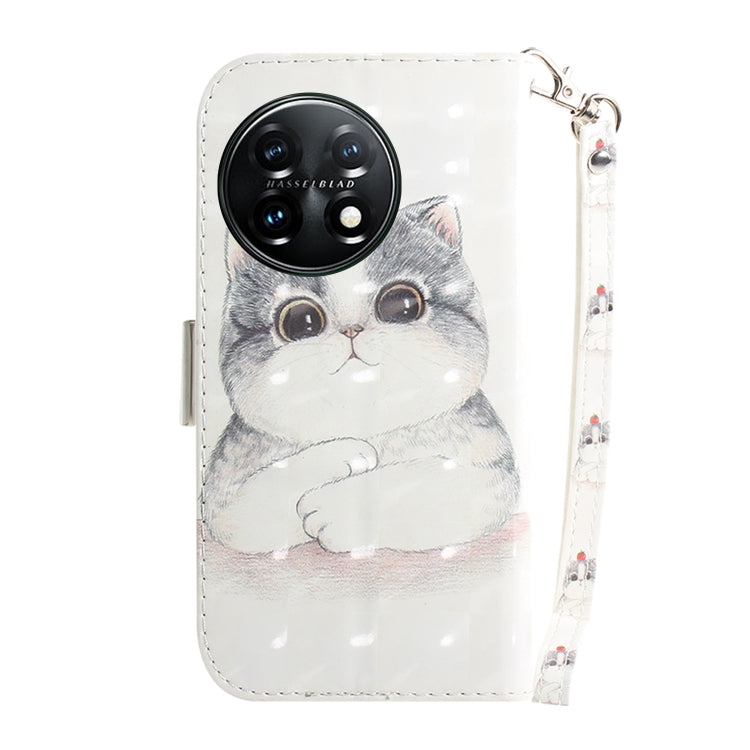 For OnePlus 11 3D Colored Horizontal Flip Leather Phone Case(Cute Cat) - OnePlus Cases by buy2fix | Online Shopping UK | buy2fix