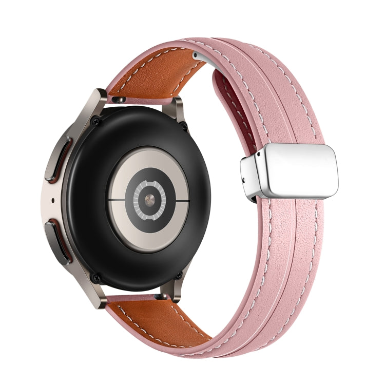 20mm Folding Buckle Grooved Genuine Leather Watch Band, Silver Buckle(Dark Pink) - 20mm Bands by buy2fix | Online Shopping UK | buy2fix