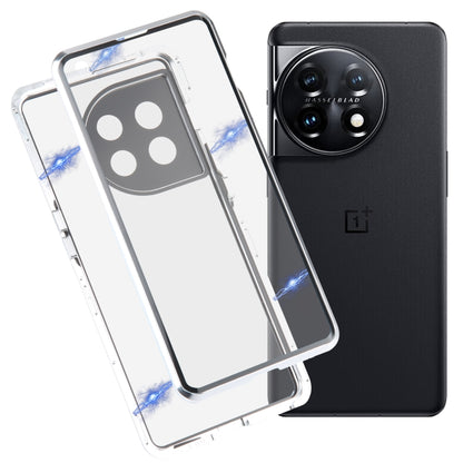 For OnePlus 11 Full Cover Magnetic Metal Tempered Glass Phone Case(Silver) - OnePlus Cases by buy2fix | Online Shopping UK | buy2fix