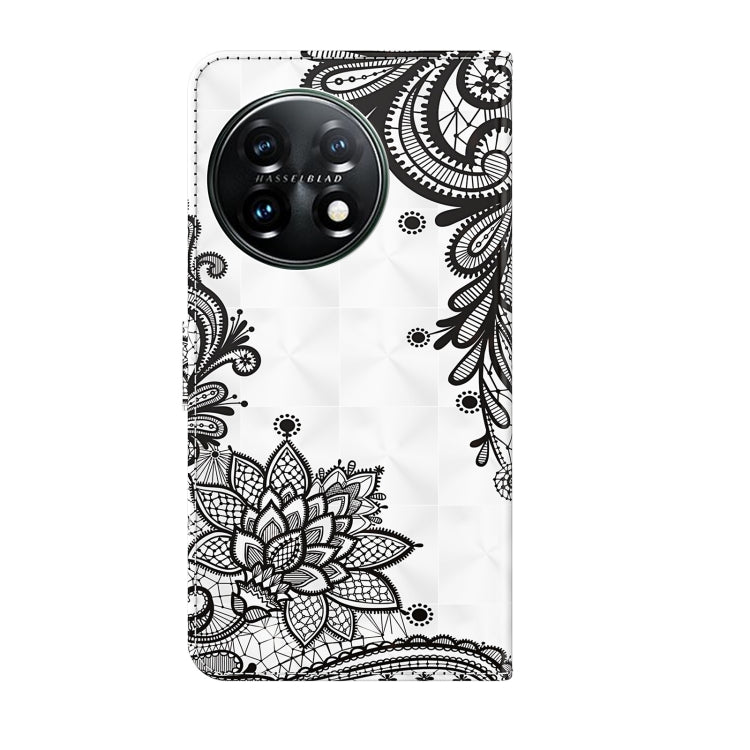 For OnePlus 11 3D Painting Pattern TPU + PU Leather Phone Case(Diagonal Black Flower) - OnePlus Cases by buy2fix | Online Shopping UK | buy2fix