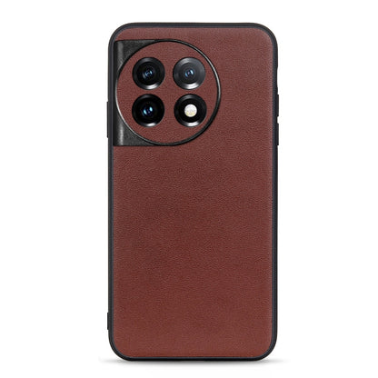 For OnePlus 11 5G Lambskin Texture Genuine Leather Phone Case(Brown) - OnePlus Cases by buy2fix | Online Shopping UK | buy2fix