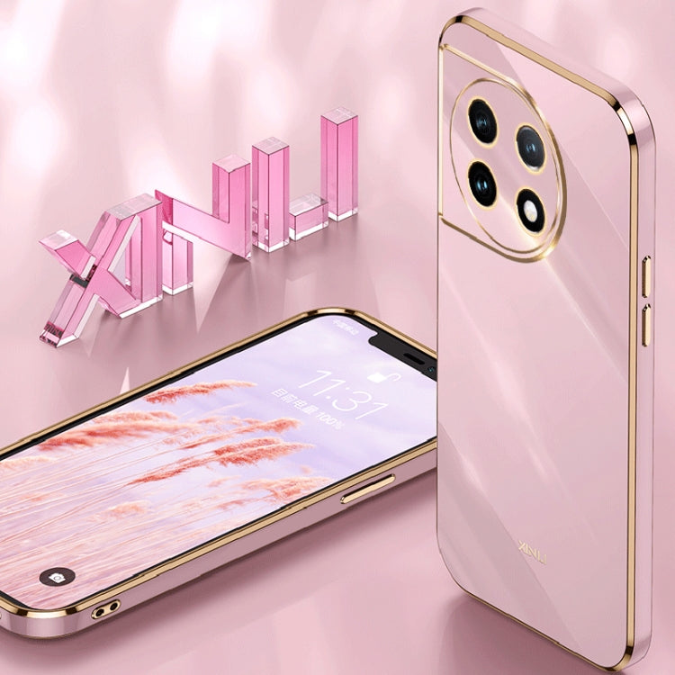 For OnePlus 11 XINLI Straight Edge 6D Electroplate TPU Phone Case(Pink) - OnePlus Cases by XINLI | Online Shopping UK | buy2fix