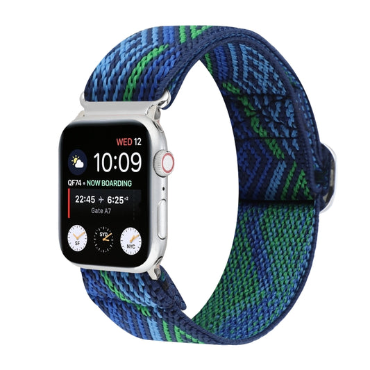 For Apple Watch Ultra 49mm&Watch Ultra 2 49mm / Series 9&8&7 45mm / SE 3&SE 2&6&SE&5&4 44mm / 3&2&1 42mm Buckle Elastic Nylon Watch Band(Dark Blue) - Watch Bands by buy2fix | Online Shopping UK | buy2fix