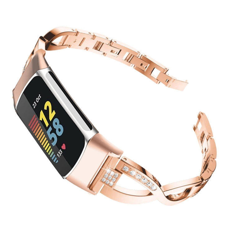 For Fitbit Charge 2 Diamond Metal Watch Band(Rose Gold) - Watch Bands by buy2fix | Online Shopping UK | buy2fix