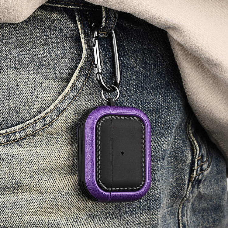 For AirPods 1 / 2 Leather Texture Earphone Protective Case(Black Purple) - For AirPods 1/2 by buy2fix | Online Shopping UK | buy2fix