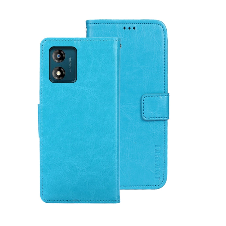 For Motorola Moto E13 idewei Crazy Horse Texture Leather Phone Case with Holder(Sky Blue) - Motorola Cases by idewei | Online Shopping UK | buy2fix