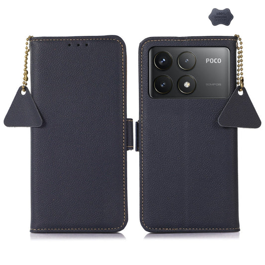 For Xiaomi Redmi K70 Side-Magnetic TJ Genuine Leather RFID Phone Case(Blue) - K70 Cases by buy2fix | Online Shopping UK | buy2fix