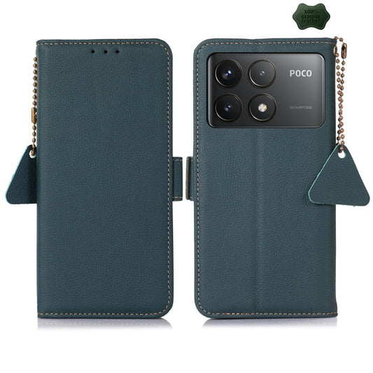 For Xiaomi Redmi K70 Side-Magnetic TJ Genuine Leather RFID Phone Case(Green) - K70 Cases by buy2fix | Online Shopping UK | buy2fix