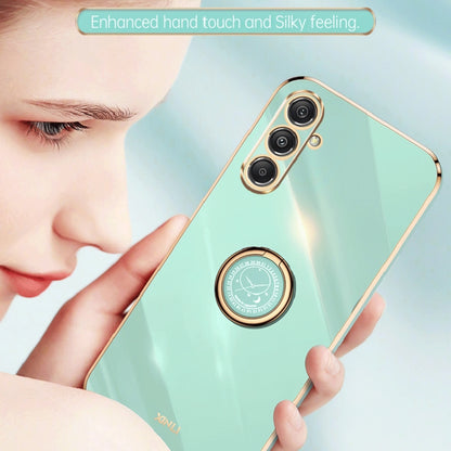 For Samsung Galaxy S23 FE 5G XINLI Straight Edge 6D Electroplate TPU Phone Case with Ring Holder(Mint Green) - Galaxy S23 FE 5G Cases by XINLI | Online Shopping UK | buy2fix