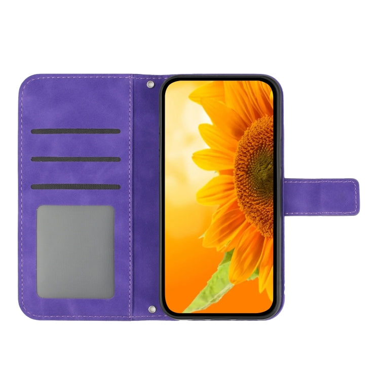 For Xiaomi 14 Pro Skin Feel Sun Flower Embossed Flip Leather Phone Case with Lanyard(Dark Purple) - 14 Pro Cases by buy2fix | Online Shopping UK | buy2fix