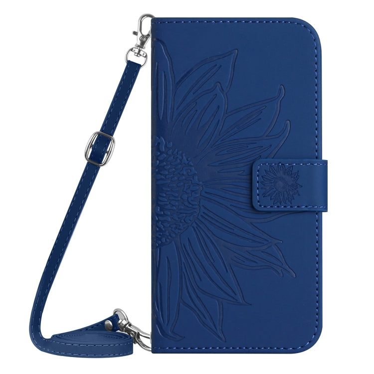 For Xiaomi Redmi Note 13 4G Global Skin Feel Sun Flower Embossed Flip Leather Phone Case with Lanyard(Dark Blue) - Note 13 Cases by buy2fix | Online Shopping UK | buy2fix