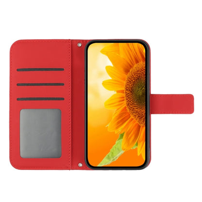 For Xiaomi Redmi Note 13 Pro 4G Global Skin Feel Sun Flower Embossed Flip Leather Phone Case with Lanyard(Red) - Note 13 Pro Cases by buy2fix | Online Shopping UK | buy2fix