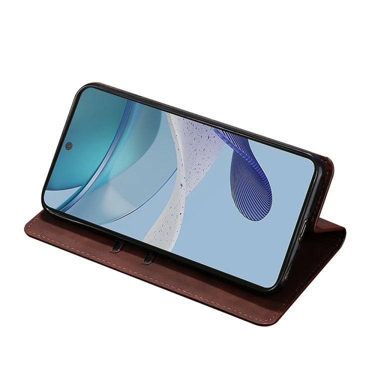 For Xiaomi Redmi 12 4G Skin Feel Magnetic Leather Phone Case(Dark Brown) - Xiaomi Cases by buy2fix | Online Shopping UK | buy2fix