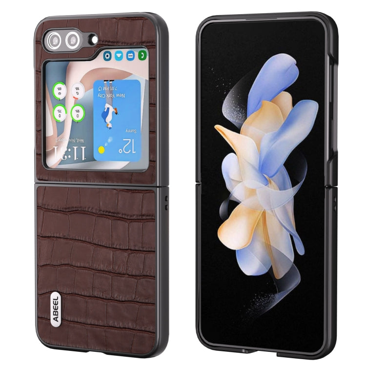 For Samsung Galaxy Z Flip6 ABEEL Crocodile Texture Genuine Leather Phone Case(Brown) - Galaxy Z Flip6 5G Cases by buy2fix | Online Shopping UK | buy2fix