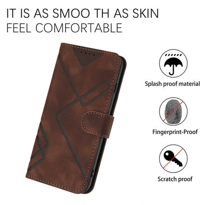 For OnePlus 12 Line Pattern Skin Feel Leather Phone Case(Coffee) - OnePlus Cases by buy2fix | Online Shopping UK | buy2fix