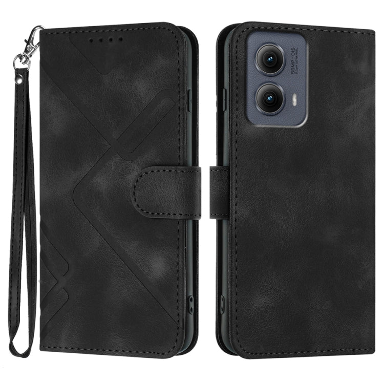 For Motorola Edge 5G 2024 Line Pattern Skin Feel Leather Phone Case(Black) - Motorola Cases by buy2fix | Online Shopping UK | buy2fix