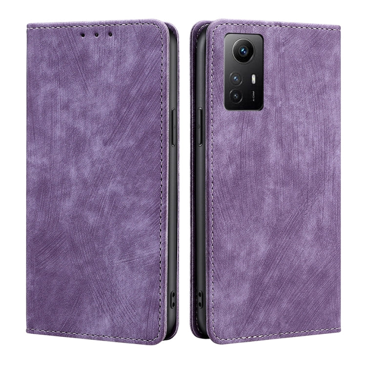 For Xiaomi Redmi Note 12S 4G RFID Anti-theft Brush Magnetic Leather Phone Case(Purple) - Xiaomi Cases by buy2fix | Online Shopping UK | buy2fix