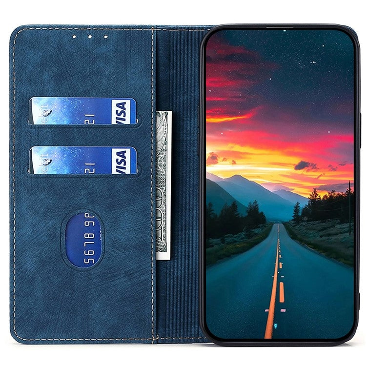 For Xiaomi Redmi Note 13 4G RFID Anti-theft Brush Magnetic Leather Phone Case(Blue) - Note 13 Cases by buy2fix | Online Shopping UK | buy2fix